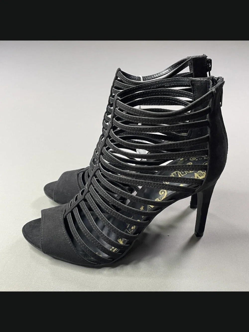 NEW Brash Shoes Womens 7 black faux leather strappy heels whimsy goth cocktail